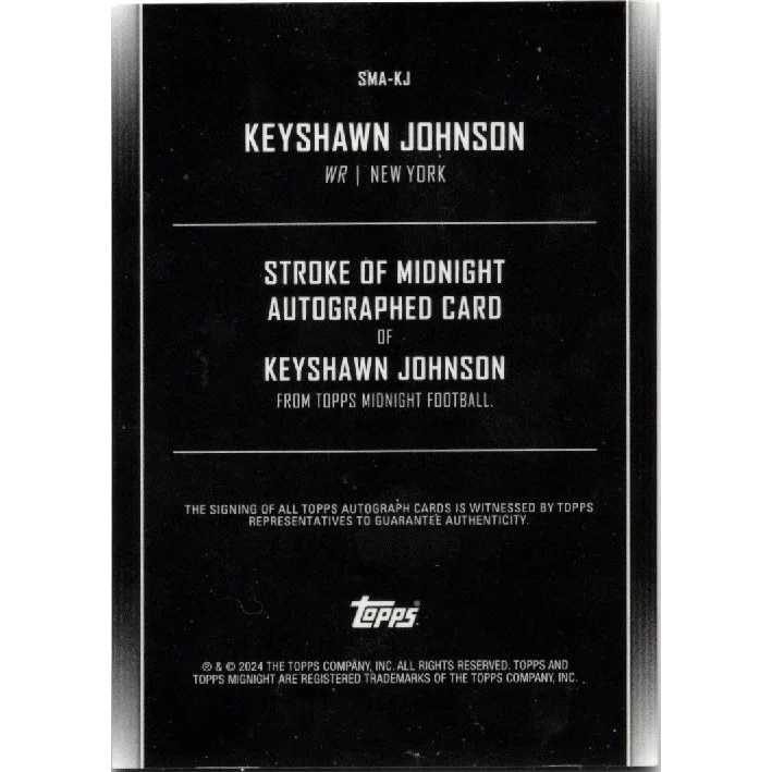 2024 Topps Midnight Keyshawn Johnson #SMAJK Stroke of Midnight Dusk Auto /75 New York Jets Football Card | Certified Authentic Signed Memorabilia | vintageantiquesgifts.com