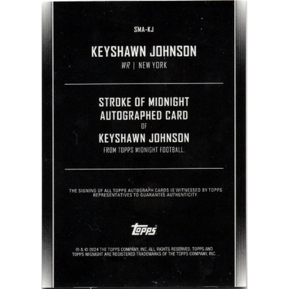 2024 Topps Midnight Keyshawn Johnson #SMAJK Stroke of Midnight Dusk Auto /75 New York Jets Football Card | Certified Authentic Signed Memorabilia | vintageantiquesgifts.com