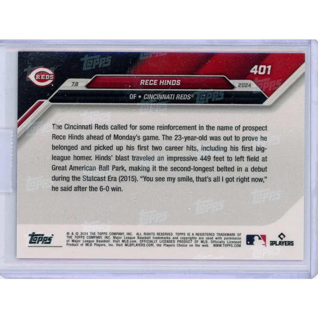 Authentic Rece Hinds Baseball Card with Third Party Authentication for collectors