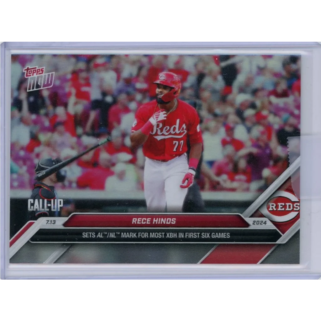 Rece Hinds rookie RC baseball card with third-party authentication in red uniform