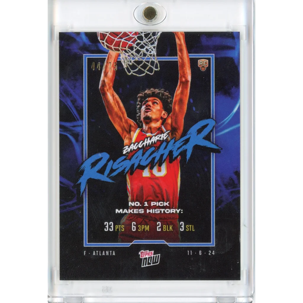 2024 Topps Now Zaccharie Risacher #5 Blue #/75 Rookie RC Basketball Card | Hall of Fame Sports Memorabilia | vintageantiquesgifts.com