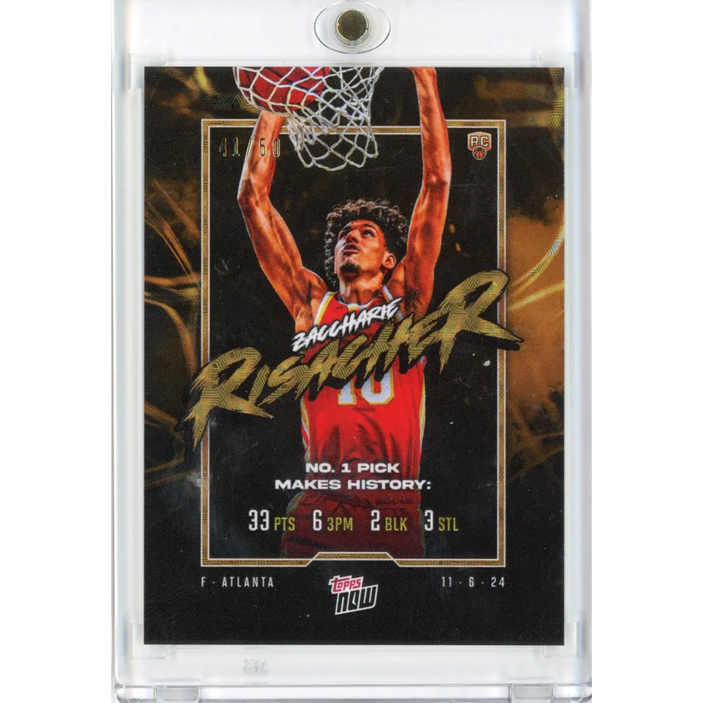 Basketball trading card in protective case for Zachharie Risacher Topps Now product