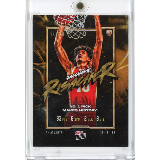 Basketball trading card in protective case for Zachharie Risacher Topps Now product