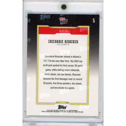 Authentic Zachharie Risacher Topps Now Basketball Card with Protection