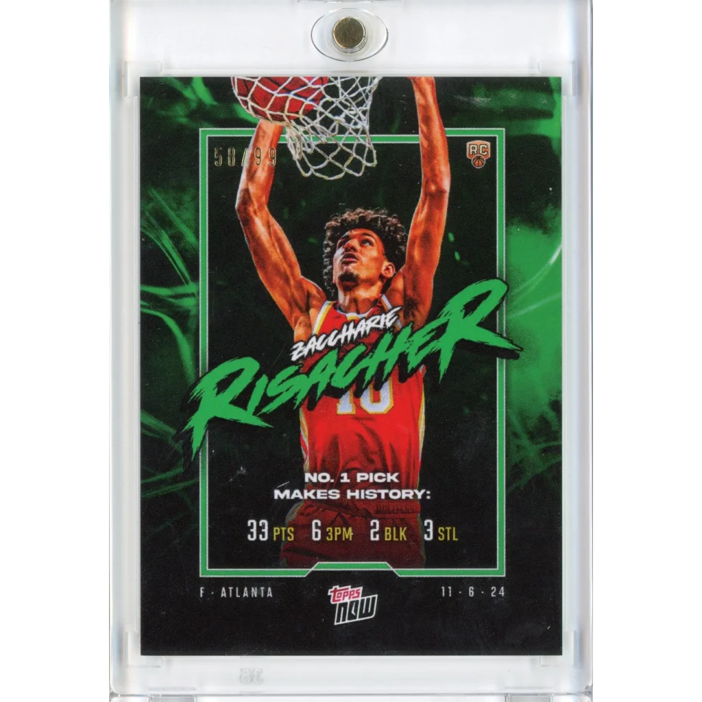 2024 Topps Now Zaccharie Risacher #5 Green #/99 Rookie RC Basketball Card | Hall of Fame Sports Memorabilia | vintageantiquesgifts.com