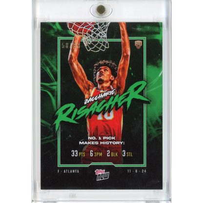2024 Topps Now Zaccharie Risacher #5 Green #/99 Rookie RC Basketball Card | Hall of Fame Sports Memorabilia | vintageantiquesgifts.com