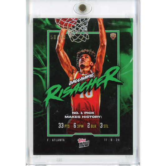 2024 Topps Now Zaccharie Risacher #5 Green #/99 Rookie RC Basketball Card | Hall of Fame Sports Memorabilia | vintageantiquesgifts.com