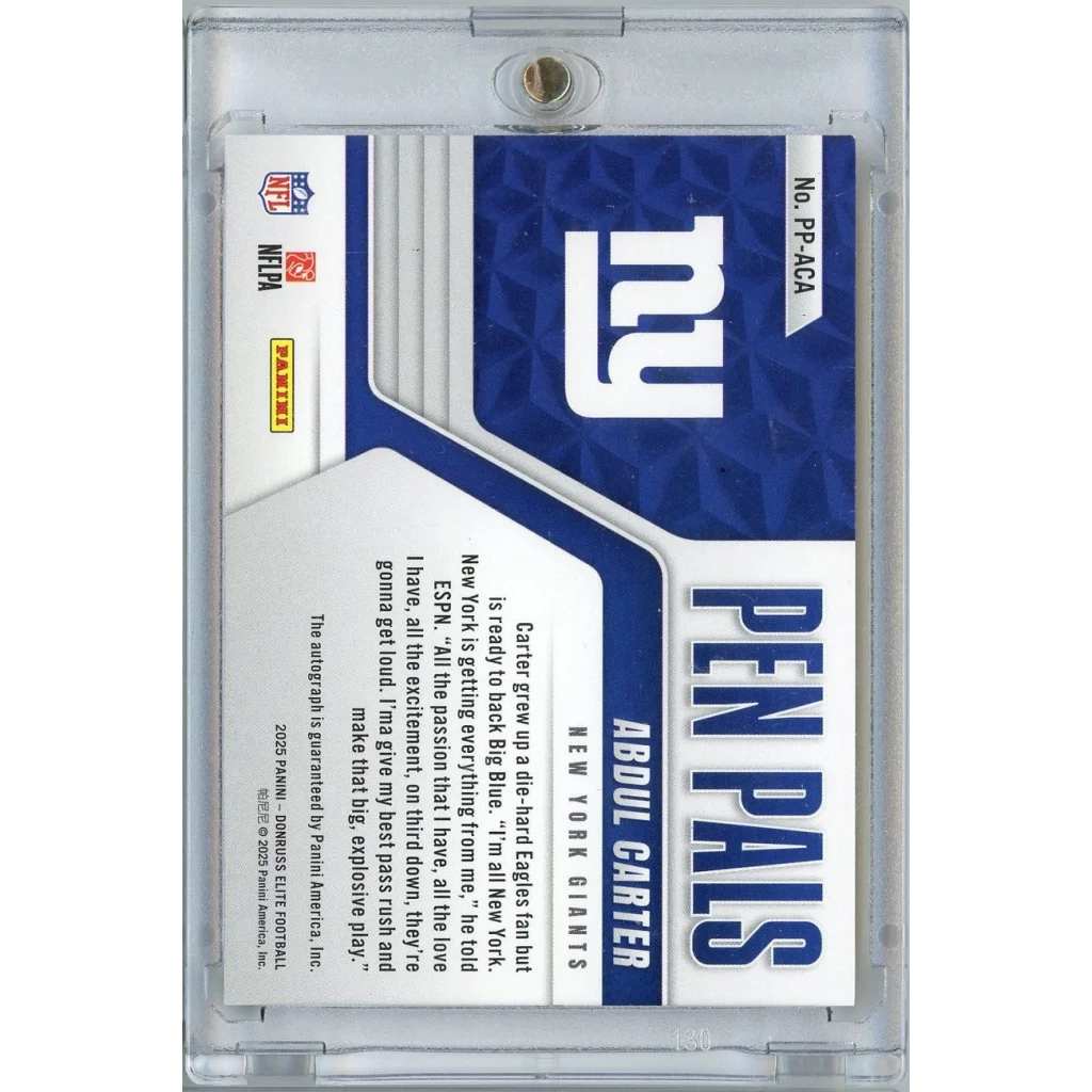 2025 Donruss Elite Pen Pals Black Abdul Carter #PPACA Gold Ink Auto Rookie RC Football Card | Certified Authentic Signed Memorabilia | vintageantiquesgifts.com