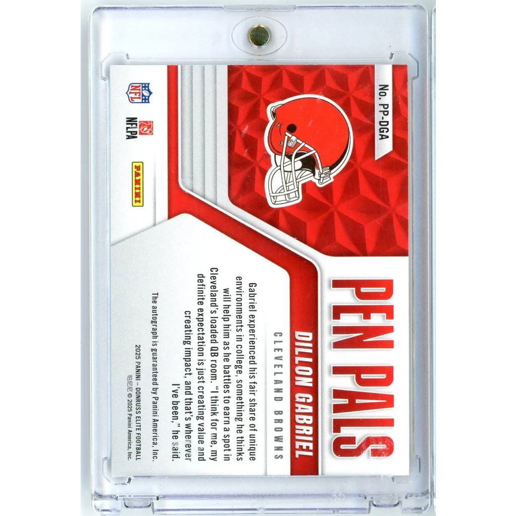 2025 Donruss Elite Pen Pals Dillon Gabriel #PPDGA Auto Rookie RC Football Card | Certified Authentic Signed Memorabilia | vintageantiquesgifts.com