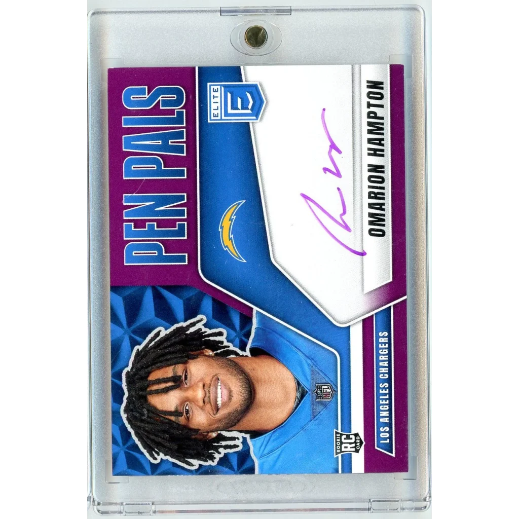 2025 Donruss Elite Pen Pals Omarion Hampton #PPOHA Purple Auto Rookie RC Football Card | Hall of Fame Sports Memorabilia | vintageantiquesgifts.com