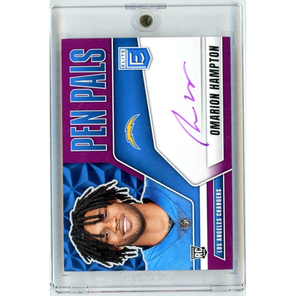 2025 Donruss Elite Pen Pals Omarion Hampton #PPOHA Purple Auto Rookie RC Football Card | Hall of Fame Sports Memorabilia | vintageantiquesgifts.com