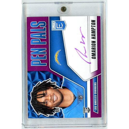 2025 Donruss Elite Pen Pals Omarion Hampton #PPOHA Purple Auto Rookie RC Football Card | Hall of Fame Sports Memorabilia | vintageantiquesgifts.com
