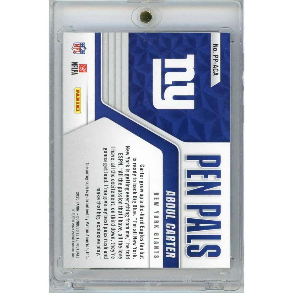 2025 Donruss Elite Pen Pals Purple Abdul Carter #PPACA Auto Rookie RC Football Card