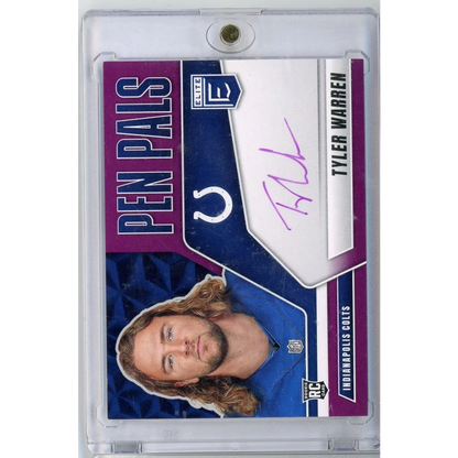 2025 Donruss Elite Pen Pals Purple Tyler Warren #PPTWA Purple Auto Rookie RC Football Card | Hall of Fame Sports Memorabilia | vintageantiquesgifts.com