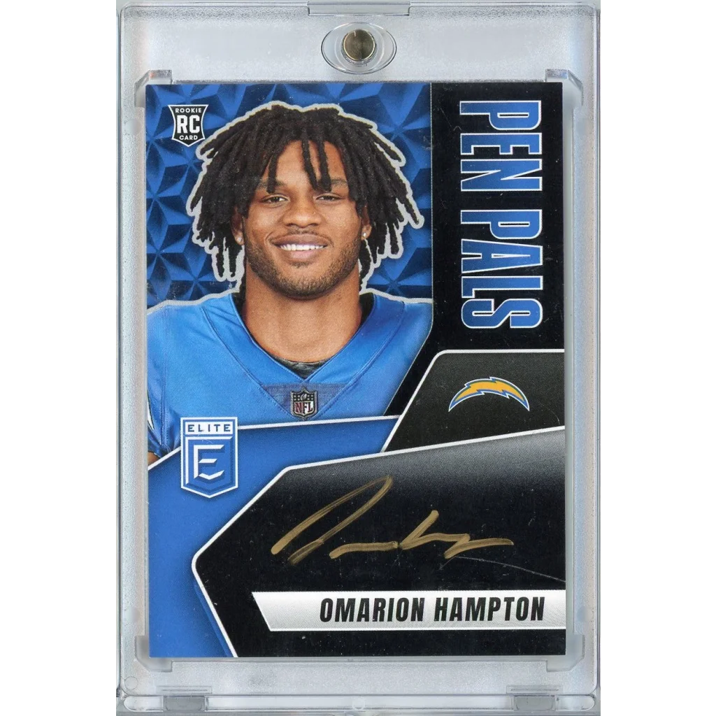 2025 Donruss Elite Pen Pals Vertical Omarion Hampton #PPVOHA Black Gold Ink Auto Rookie RC Football Card