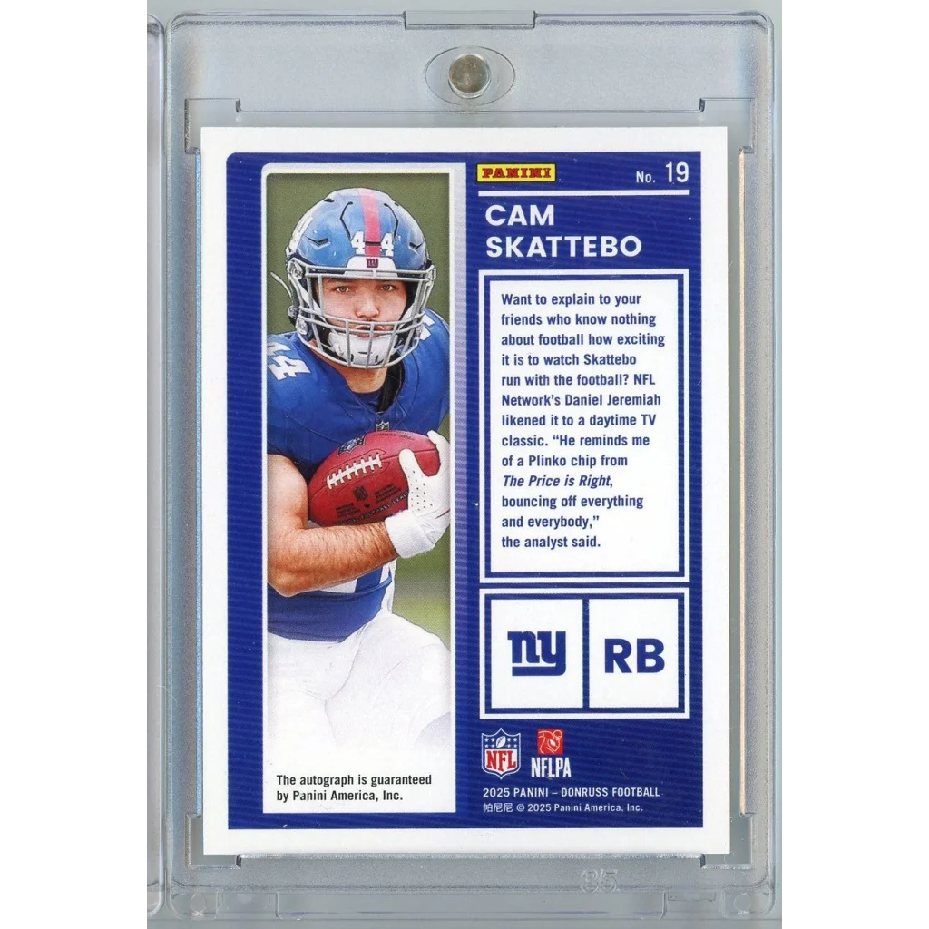 2025 Donruss The Rookies Cam Skattebo #19 /299 Auto Rookie RC Football Card | Certified Authentic Signed Memorabilia | vintageantiquesgifts.com
