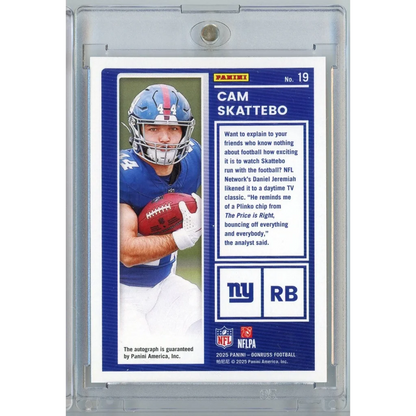 2025 Donruss The Rookies Cam Skattebo #19 /299 Auto Rookie RC Football Card | Certified Authentic Signed Memorabilia | vintageantiquesgifts.com