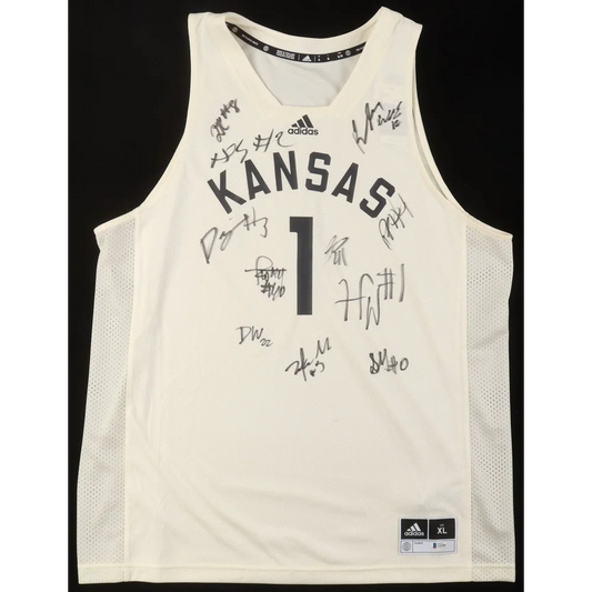 Autographed Kansas Jayhawks team-signed jersey featuring Dajuan Harris for 2025 season