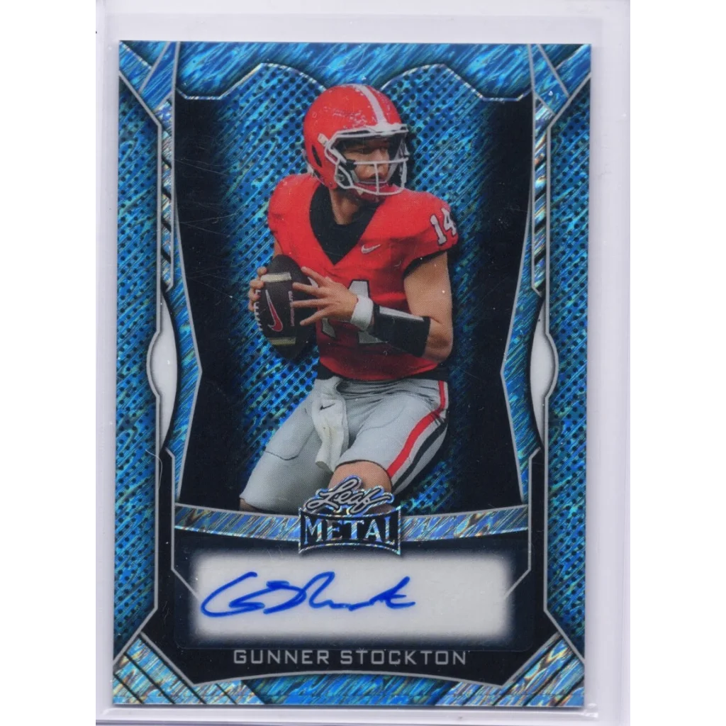 2025 Leaf Metal Gunner Stockton #MAGS1 Light Blue Shimmer Auto /35 Georgia Bulldogs Rookie RC Football Card | Hall of Fame Sports Memorabilia | vintageantiquesgifts.com