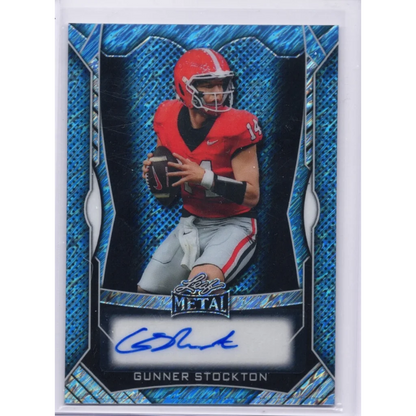 2025 Leaf Metal Gunner Stockton #MAGS1 Light Blue Shimmer Auto /35 Georgia Bulldogs Rookie RC Football Card | Hall of Fame Sports Memorabilia | vintageantiquesgifts.com