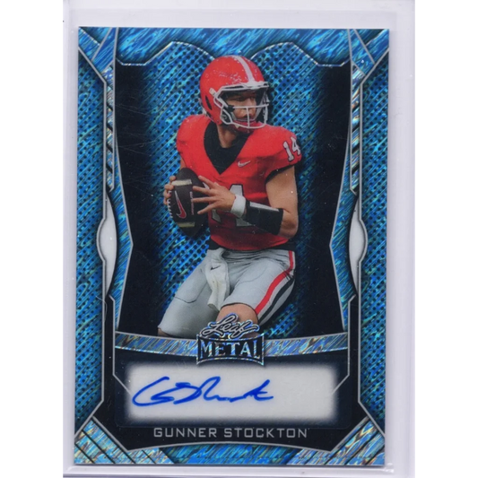 2025 Leaf Metal Gunner Stockton #MAGS1 Light Blue Shimmer Auto /35 Georgia Bulldogs Rookie RC Football Card | Hall of Fame Sports Memorabilia | vintageantiquesgifts.com