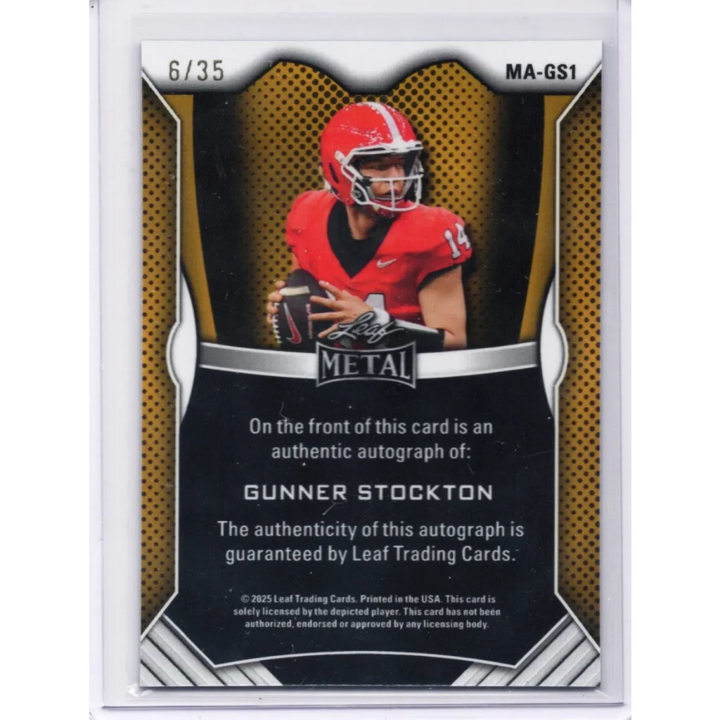2025 Leaf Metal Gunner Stockton #MAGS1 Light Blue Shimmer Auto /35 Georgia Bulldogs Rookie RC Football Card | Certified Authentic Signed Memorabilia | vintageantiquesgifts.com