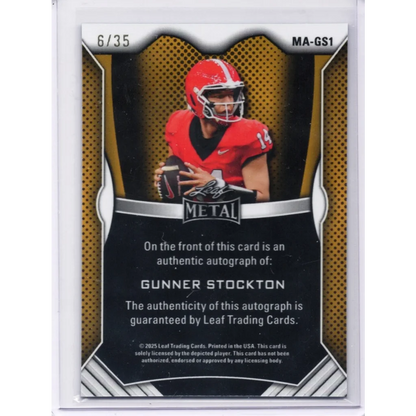 2025 Leaf Metal Gunner Stockton #MAGS1 Light Blue Shimmer Auto /35 Georgia Bulldogs Rookie RC Football Card | Certified Authentic Signed Memorabilia | vintageantiquesgifts.com
