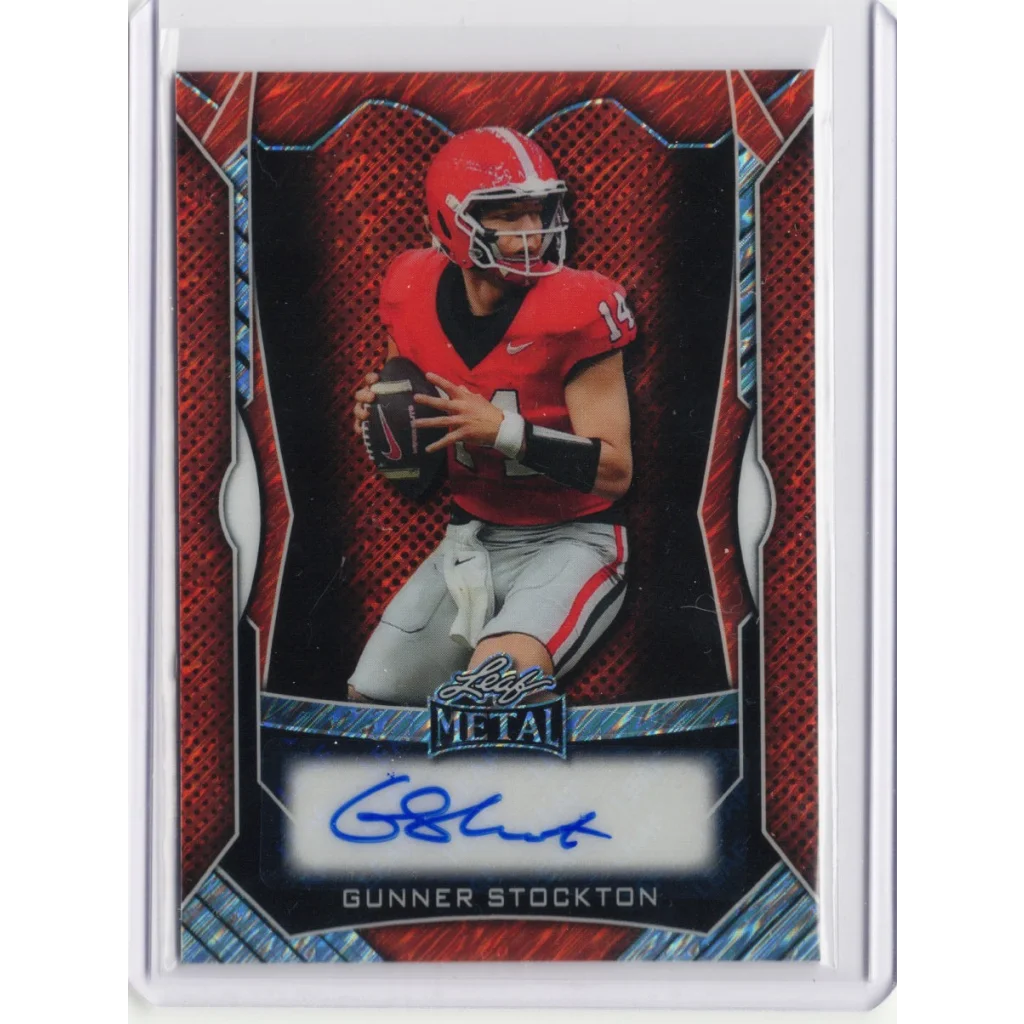 2025 Leaf Metal Gunner Stockton #MAGS1 Red Shimmer Auto /40 Georgia Bulldogs Rookie RC Football Card | Hall of Fame Sports Memorabilia | vintageantiquesgifts.com