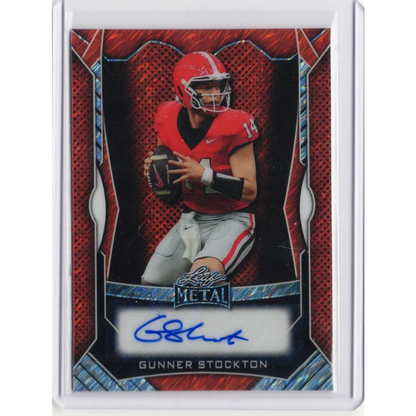 2025 Leaf Metal Gunner Stockton #MAGS1 Red Shimmer Auto /40 Georgia Bulldogs Rookie RC Football Card | Hall of Fame Sports Memorabilia | vintageantiquesgifts.com