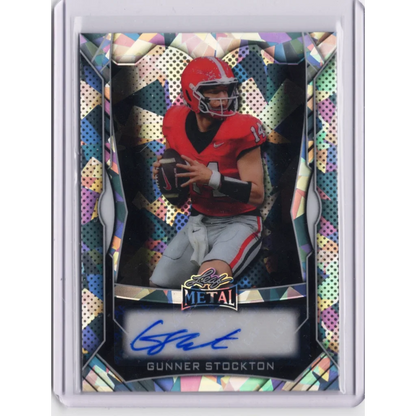 2025 Leaf Metal Gunner Stockton #MAGS1 Silver Ice Auto /49 Georgia Bulldogs Rookie RC Football Card | Hall of Fame Sports Memorabilia | vintageantiquesgifts.com