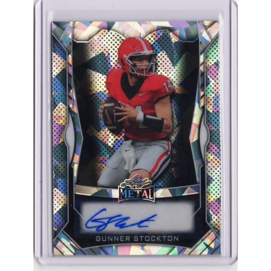 2025 Leaf Metal Gunner Stockton #MAGS1 Silver Ice Auto /49 Georgia Bulldogs Rookie RC Football Card | Hall of Fame Sports Memorabilia | vintageantiquesgifts.com