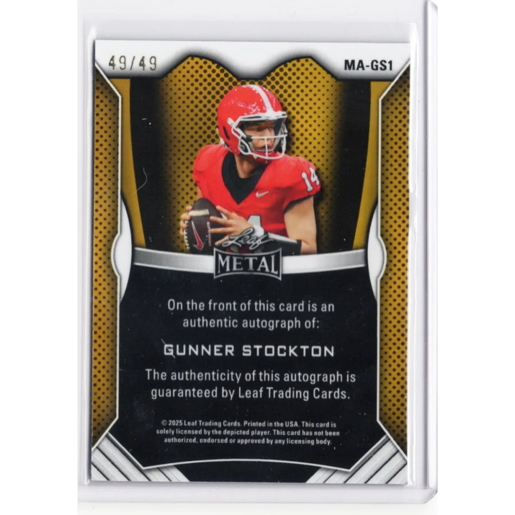 2025 Leaf Metal Gunner Stockton #MAGS1 Silver Ice Auto /49 Georgia Bulldogs Rookie RC Football Card | Certified Authentic Signed Memorabilia | vintageantiquesgifts.com