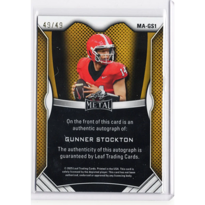 2025 Leaf Metal Gunner Stockton #MAGS1 Silver Ice Auto /49 Georgia Bulldogs Rookie RC Football Card | Certified Authentic Signed Memorabilia | vintageantiquesgifts.com
