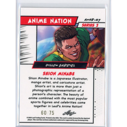 Authentic Graded Dillon Gabriel anime style football trading card featuring anime character