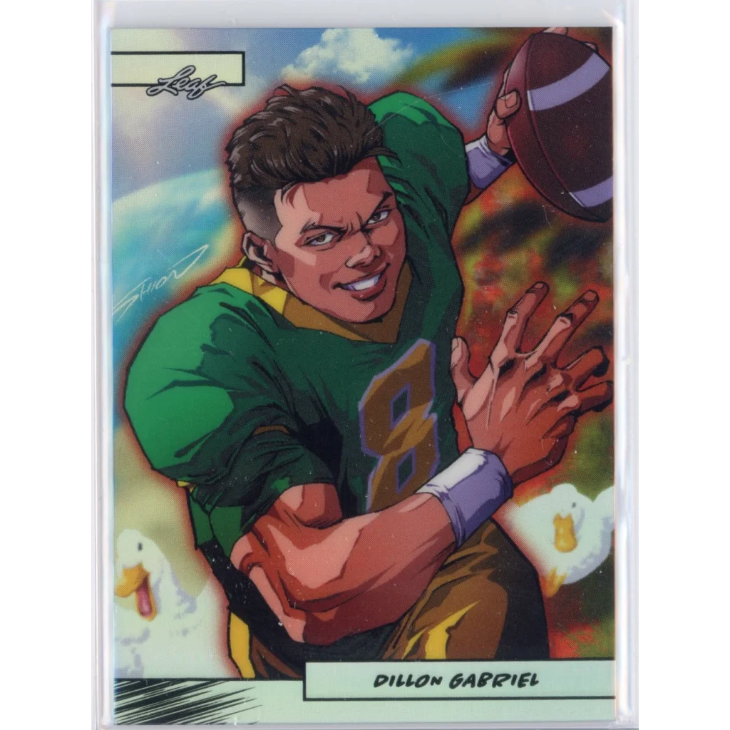 Cartoon-style Dillon Gabriel Rookie RC Football Card with Third Party Authentication