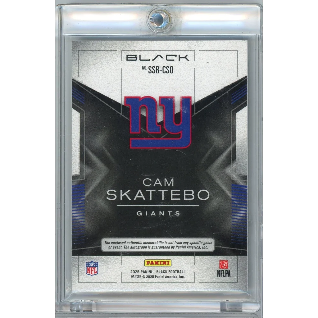 2025 Panini Black Cam Skattebo SSRCSO /99 Sizable Signatures Relic Auto RC card