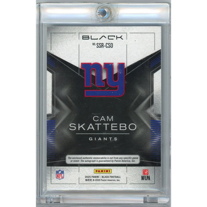 2025 Panini Black Cam Skattebo SSRCSO /99 Sizable Signatures Relic Auto RC card