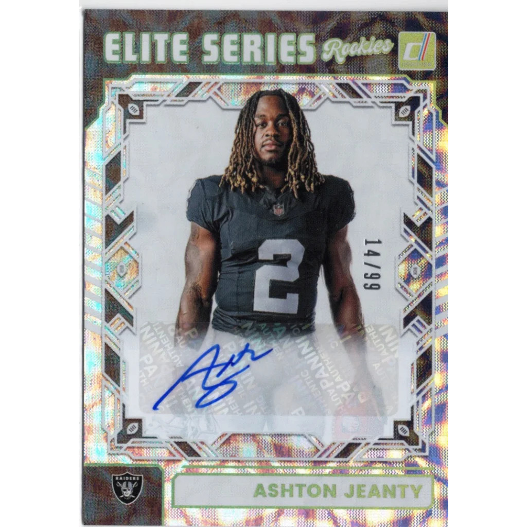 2025 Panini Donruss Ashton Jeanty #ESRAJY Elite Series Rookies Auto /99 Las Vegas Raiders Rookie RC Football Card