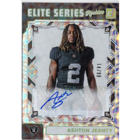 2025 Panini Donruss Ashton Jeanty #ESRAJY Elite Series Rookies Auto /99 Las Vegas Raiders Rookie RC Football Card