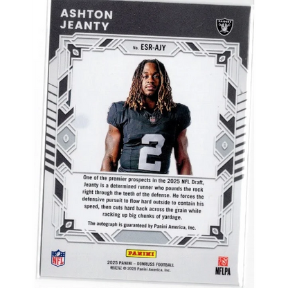 2025 Panini Donruss Ashton Jeanty #ESRAJY Elite Series Rookies Auto /99 Las Vegas Raiders Rookie RC Football Card