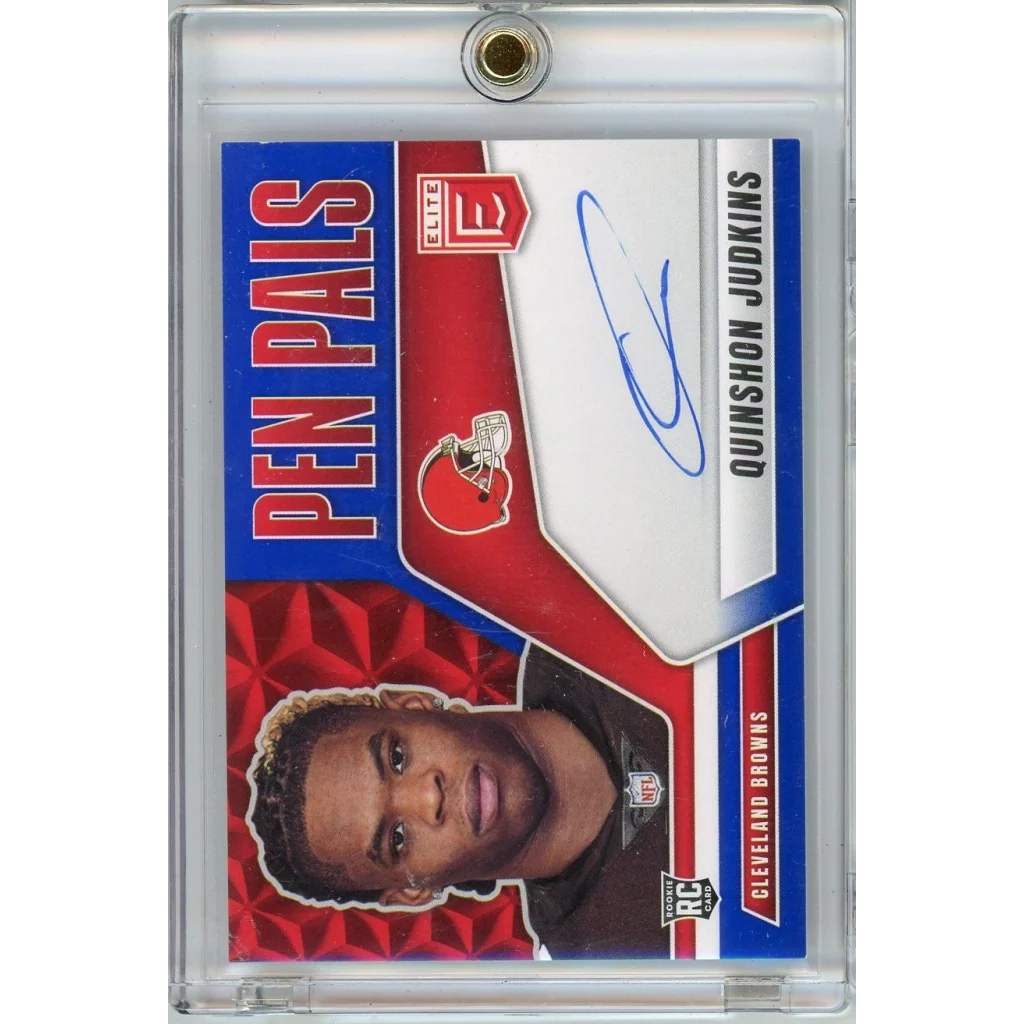 2025 Panini Donruss Elite Pen Pals Blue Quinshon Judkins #PPQJU Auto Cleveland Browns Rookie RC Football Card | Hall of Fame Sports Memorabilia | vintageantiquesgifts.com