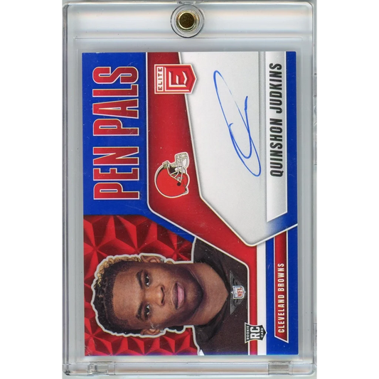 2025 Panini Donruss Elite Pen Pals Blue Quinshon Judkins #PPQJU Auto Cleveland Browns Rookie RC Football Card | Hall of Fame Sports Memorabilia | vintageantiquesgifts.com