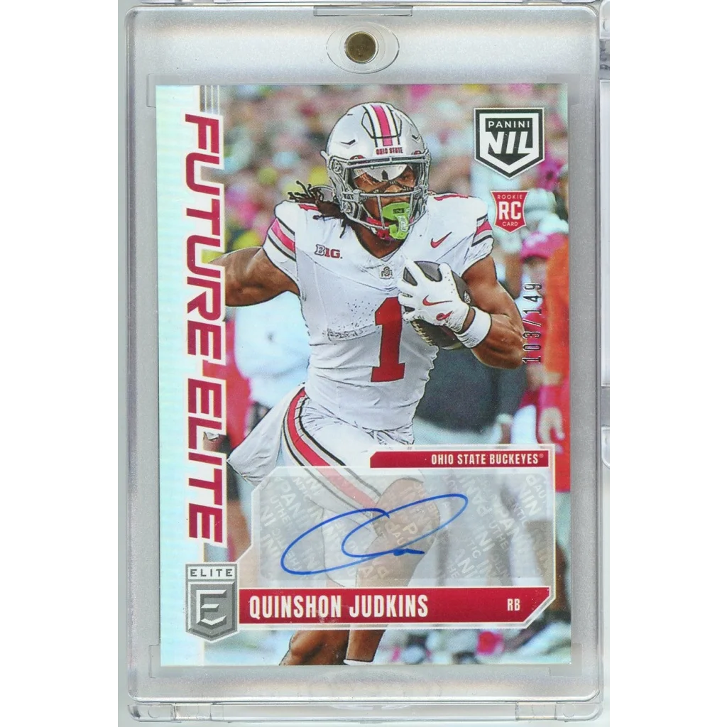 2025 Panini Donruss Elite Quinshon Judkins #FE-QJS Future Elite NIL Rookie Auto /149 Rookie RC Football Card