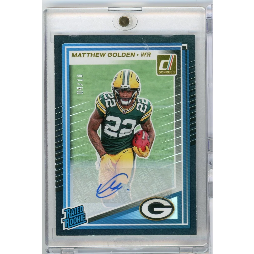 2025 Panini Donruss Matthew Golden #311 Auto /10 Green Bay Packers Rookie RC Football Card | Hall of Fame Sports Memorabilia | vintageantiquesgifts.com