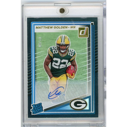 2025 Panini Donruss Matthew Golden #311 Auto /10 Green Bay Packers Rookie RC Football Card | Hall of Fame Sports Memorabilia | vintageantiquesgifts.com