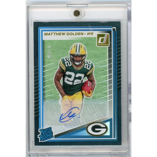 2025 Panini Donruss Matthew Golden #311 Auto /10 Green Bay Packers Rookie RC Football Card | Hall of Fame Sports Memorabilia | vintageantiquesgifts.com