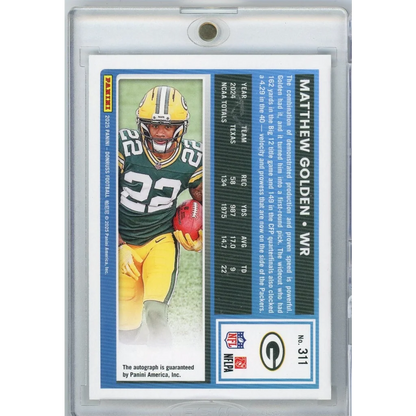 2025 Panini Donruss Matthew Golden #311 Auto /10 Green Bay Packers Rookie RC Football Card | Certified Authentic Signed Memorabilia | vintageantiquesgifts.com