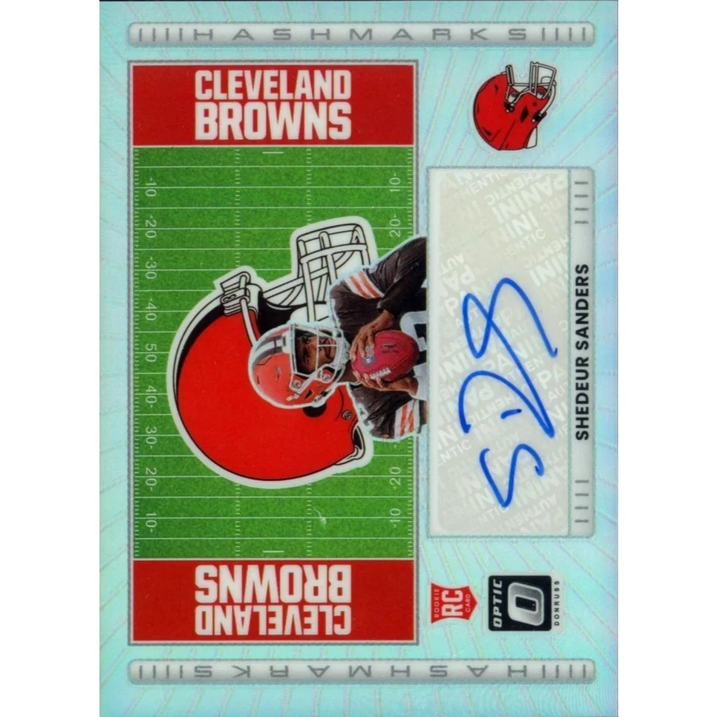 2025 Panini Donruss Optic Shedeur Sanders HM-SS Hashmarks Prizm Auto Rookie RC Football Card | Hall of Fame Sports Memorabilia | vintageantiquesgifts.com