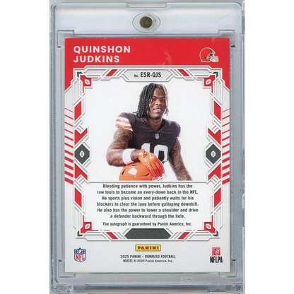 2025 Panini Donruss Quinshon Judkins #ESR-QJS Elite Series Rookies Auto /99 Cleveland Browns Rookie RC Football Card | Certified Authentic Signed Memorabilia | vintageantiquesgifts.com