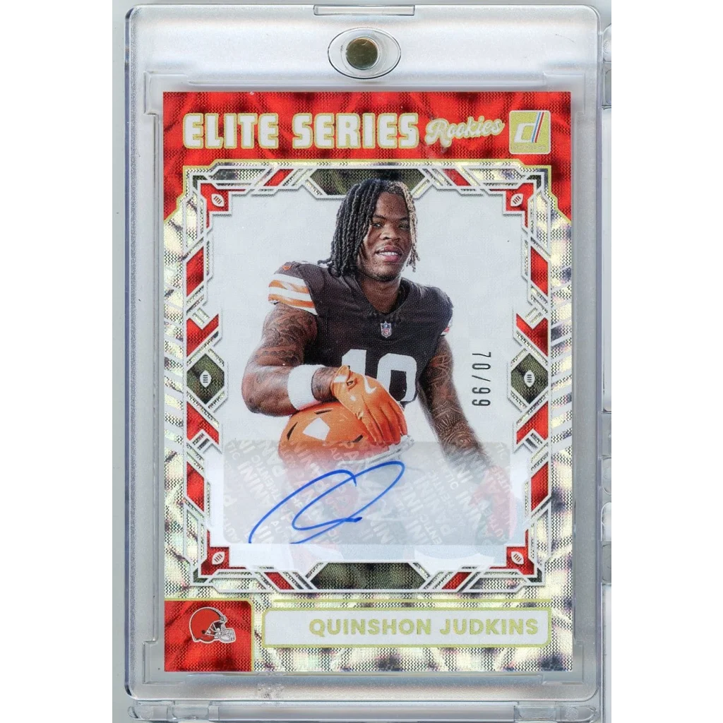 2025 Panini Donruss Quinshon Judkins #ESR-QJS Elite Series Rookies Auto /99 Cleveland Browns Rookie RC Football Card | Hall of Fame Sports Memorabilia | vintageantiquesgifts.com